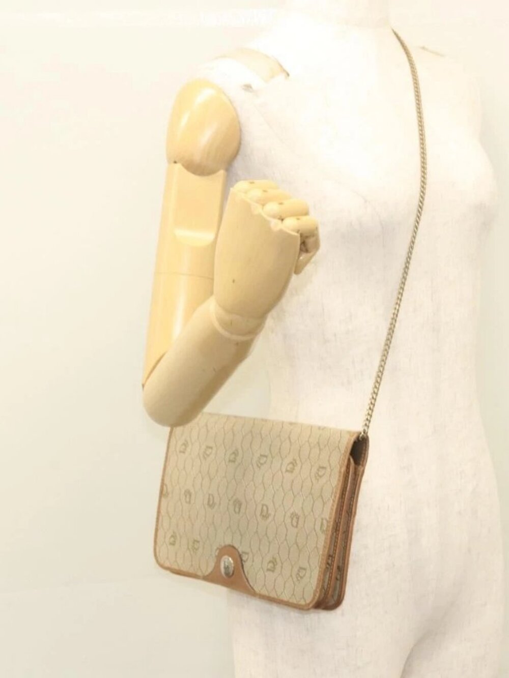 Christian Dior Honeycomb Canvas Chain Shoulder Bag PVC Leather Beige Auth sw505 - Picture 14 of 16